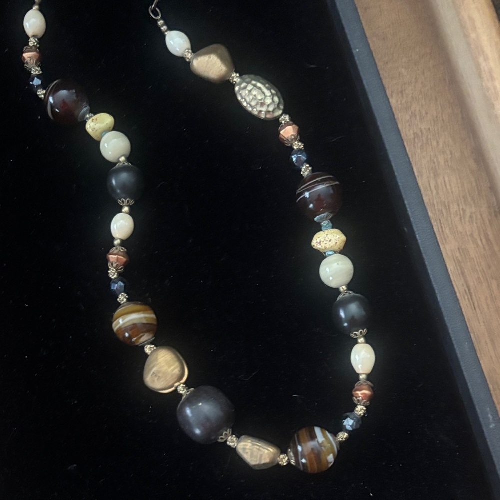Elegant Multi brown Color stone and glass Beaded Necklace